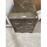 A VINTAGE GREEN METAL SIX DRAWER FILING CABINET