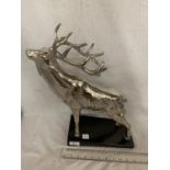 AN IMPRESSIVE LARGE CHROME STAG ON A MARBLE BASE