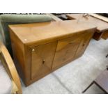 A CHERRY WOOD SIDEBOARD WITH TWO DOORS AND THREE DRAWERS