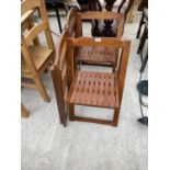 FOUR OAK FOLDING CHAIRS WITH SLATTED SEATS