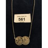 A SILVER ST GEORGES DOUBLE COIN PENDANT AND CHAIN. APPROX TOTAL WEIGHT 3 GRAMS