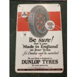 A VINTAGE STYLE DUNLOP TYRES TIN METAL GARAGE SIGN 30 X 20CM