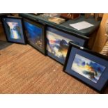 TWO LARGE FRAMED PICTURES TOGETHER WITH TWO SMALLER FRAMED PICTURES, ONE DEPICTING A SEA LIFE