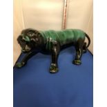 LARGE TERRACOTTA BLACK AND GREEN PANTHER FIGURE 60 X 24 CM