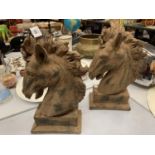 A PAIR OF DECORATIVE ANTIQUE STYLE HEAVY STONE HORSE HEAD BUSTS MODELS 38CM