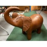 A LARGE GOOD QUALITY HAND MADE ELEPHANT BROWN TAN LEATHER FOOTSTOOL