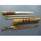 A CHINESE EATING SET - 14 CM BLADE AND A DECORATIVE BLADE