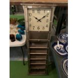 A RETRO STYLE METAL EFFECT STANDING CLOCK HALLWAY LETTER RACK STAND 120CM