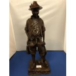 AN IMPRESSIVE BRONZE GROUP FIGURE OF A GAME KEEPER WITH PHEASANTS AND HARE, SIGNED BY FRENCH