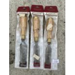 THREE ROBERT SORBY BEVEL EDGE CHISELS - NEW AND UNUSED