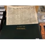 A GREEN LEATHER CASE 'A DAY TO REMEMBER' AND A DAILY TELEGRAPH FROM OCTOBER 7TH, 1931