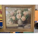 A FRAMED WATER COLOUR OF ROSES IN A VASE BY HARRY NIXON (ROYAL DOULTON ARTIST)