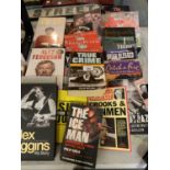 A QUANTITY OF SPORTING AND CRIME BOOKS TO INCLUDE ALEX HIGGINS, ALEX FERGUSON, BRIAN BLESSED, TRUE