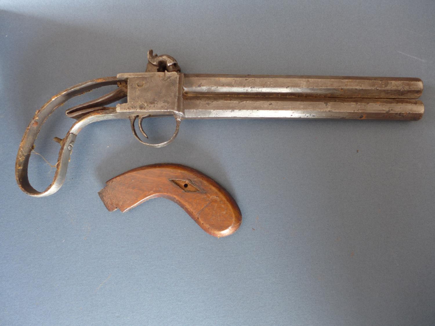 AN OVER AND UNDER PERCUSSION CAP PISTOL - 18 CM BARRELS, SINGLE TRIGGER A/F - Image 2 of 5