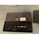 A MONT BLANC STYLE 'MEISTERSTRUCK' CLASSIQUE GOLD PLATED BALLPOINT PEN, BOXED