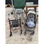 VARIOUS DISABLED WALKERS AND A PUSHCHAIR