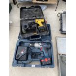 TWO RECHARGEABLE DRILLS - A DEWALT AND A BOSCH, IN WORKING ORDER