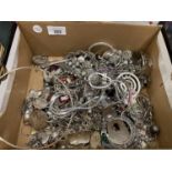 A BOX OF WHITE METAL JEWELLERY