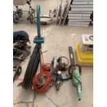 AN ELECTRIC HEDEGE TRIMMER, DRILL, SAW, ETC ALL IN WORKING ORDER