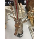 A CHROME STAG'S HEAD ON MARBLE BASE