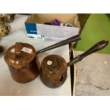 ATWO VINTAGE COPPER LIDDED SAUCE PANS