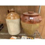 TWO STONEWARE ITEMS TO INCLUDE A JUG AND A FLAGGON