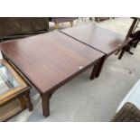 A SQUARE MAHOGANY COFFEE TABLE