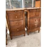 TWO WILLIS AND GAMBIER CHERRY WOOD BEDSIDE CHESTS OF THREE DRAWERS
