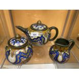 GOUDA 3 PIECE TEA SET, TEAPOT A/F