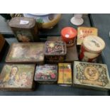 A LARGE COLLECTION ORIGINAL VINTAGE TINS AND CONTAINERS