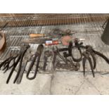 VARIOUS TOOLS TO INCLUDE SNIPS, PLIERS, DRILL ETC