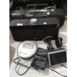 A PANASONIC PORTABLE RADIO (IN WORKING ORDER), GEAR4 WIRELESS SPEAKER, RAC SAT NAV AND FURTHER ITEMS