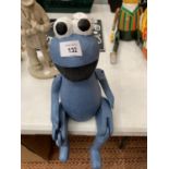 A VINTAGE STYLE WOODEN COOKIE MONSTER SHELF PUPPET