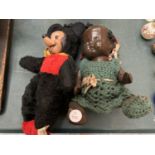 A VINTAGE DOLL AND MOUSE TEDDY