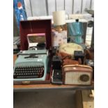 A CASED OLIVETTI TYPEWRITER WITH BROWNIE CAMERAS AND LIGHT FITTING