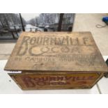 A VINTAGE "BOURNEVILLE COCOA" WOODEN BOX