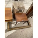 THREE ITEMS - A BRASS FIRE FENDER, MAHOGANY SIDE TABLE AND OAK SIDE TABLE