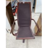 A MAHOGANY ARMCHAIR ON SWIVEL NASE