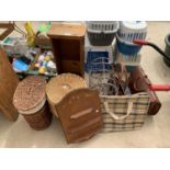 VARIOUS ITEMS TO INCLUDE BASKETS, BAGS, WINE RACK ETC