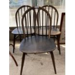 THREE ERCOL OAK DINING CHAIRS