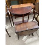 A MAHOGANY DEMI LUNE HALL TABLE AND A MAHOGANY DROP LEAF SIDE TABLE