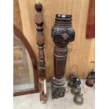 TWO CARVED WOODEN STAIR POSTS