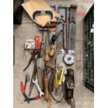 VARIOUS TOOLS TO INCLUDE SPANNERS, SCREWDRIVER, MICROMETER, HINGES ETC