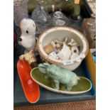 VARIOUS POTTERY ANIMALS AND A VASE