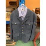 AN RAF SARGEANTS JACKET, LARGE SIZE AND TWO SHIRTS SIZE 17