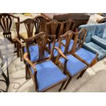 FOUR MAHOGANY DINING CHAIRS AND TWO CARVERS