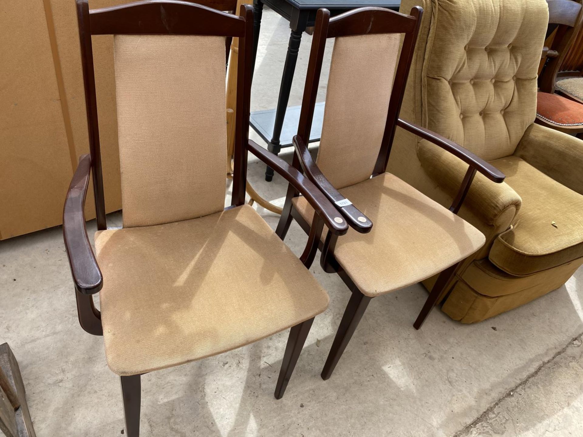 TWO MAHOGANY CARVER DINING CHAIRS