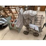 VINTAGE TOYS TO INCLUDE A COT, DOLLS AND A PRAM