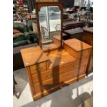 A SATINWOOD DRESSING TABLE WITH FOUR DRAWERS AND UPPER BEVEL EDGE MIRROR