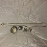 TWO SILVER BROOCHES, PAIR OF CUFFLINKS ETC